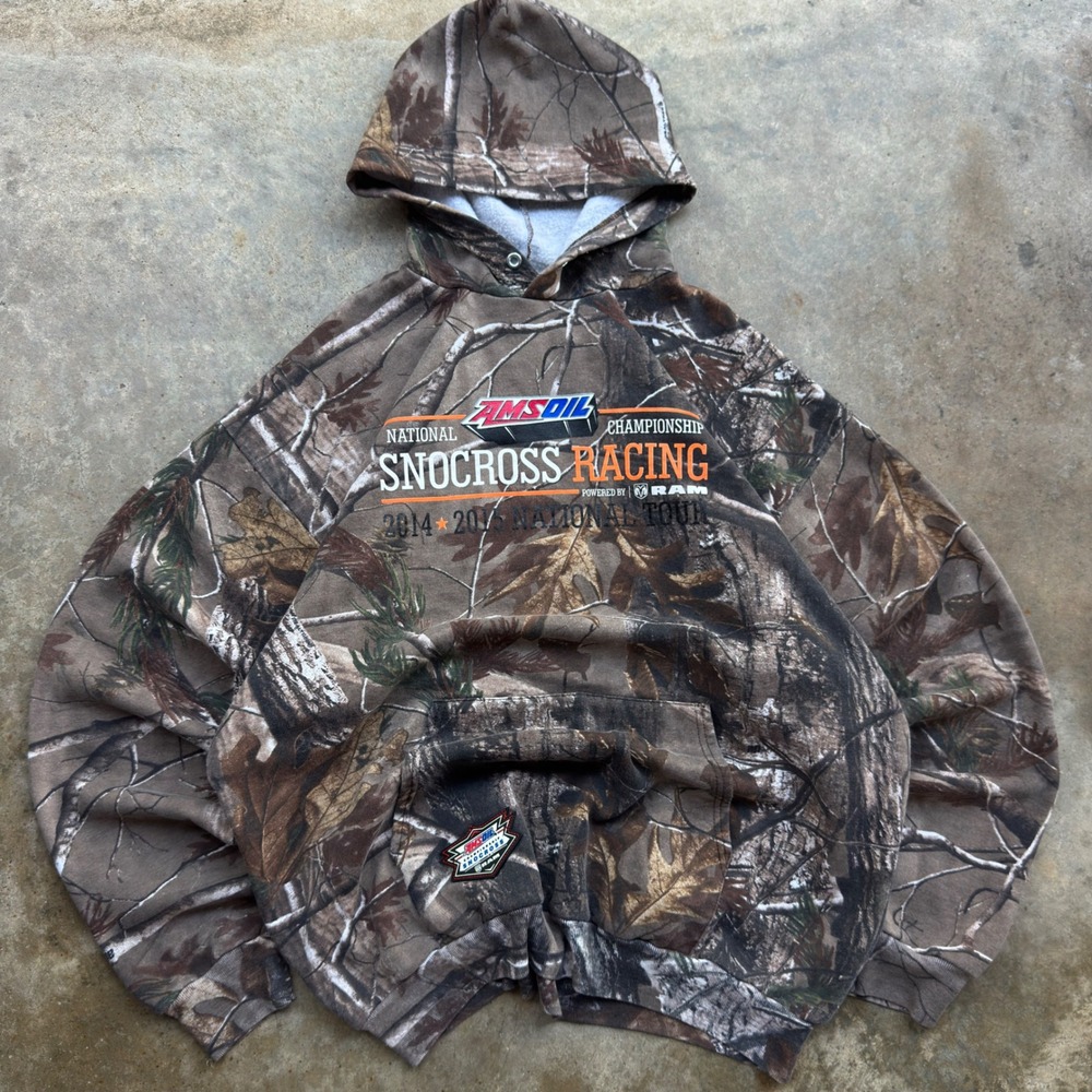 Vintage 2010s Russell Athletic Amsoil Snocross Racing Camo Hoodie XL (k1)